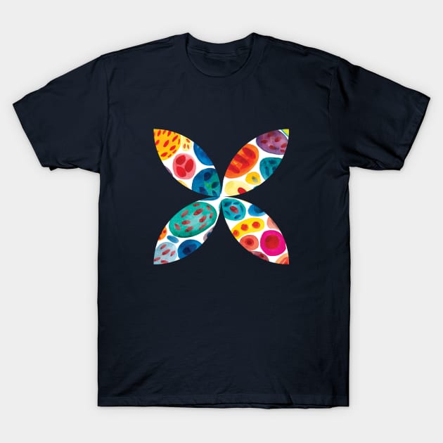 Retro geometric four petal flower in semicircles, 70s vibes T-Shirt by IngaDesign